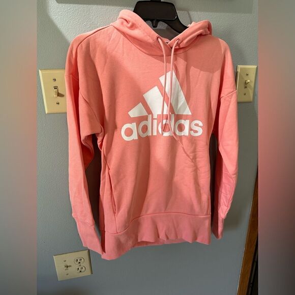 Adidas Classic Logo Hoodie Size XS Bright Coral Pink - Picture 2 of 12